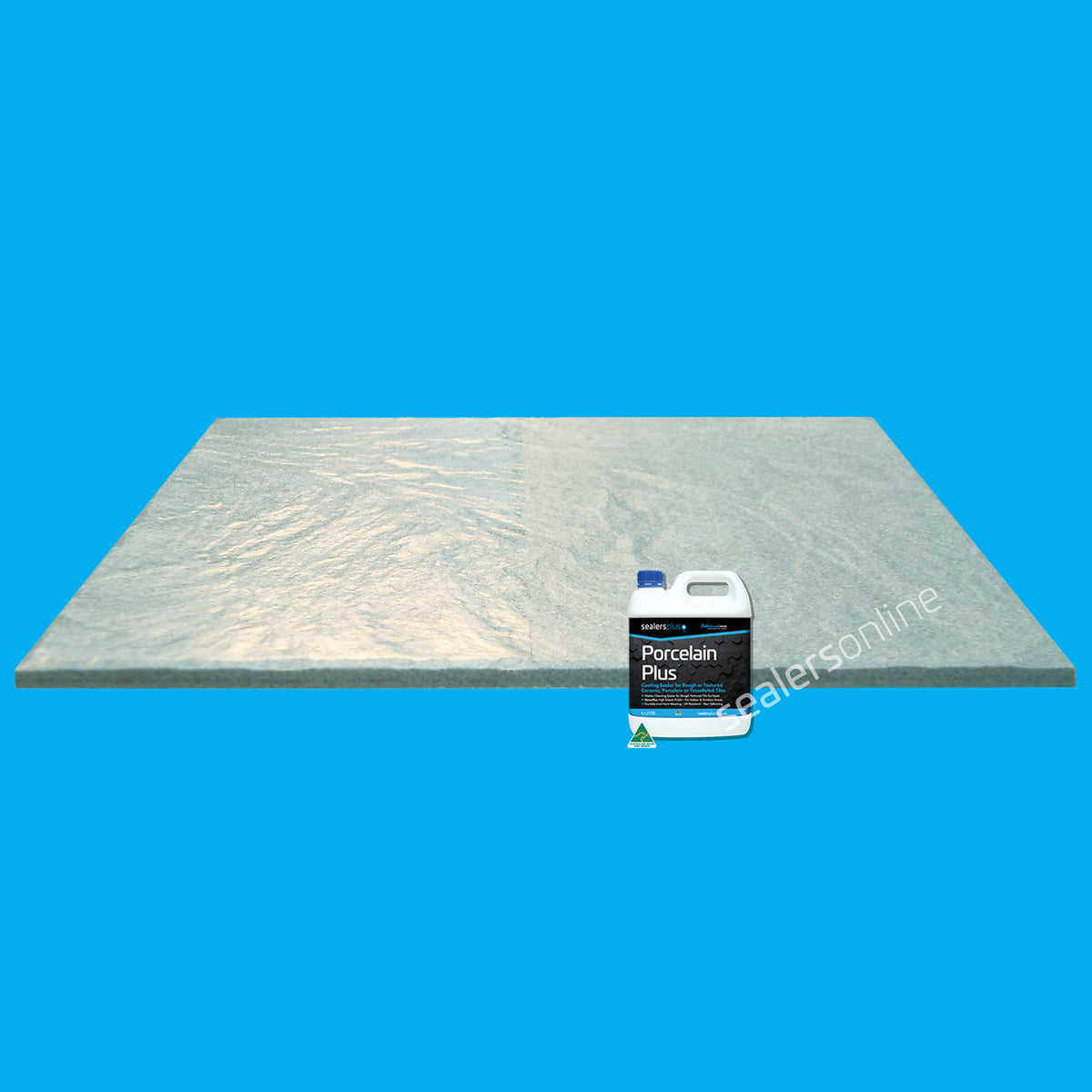 Porcelain Plus high sheen finish on grey textured tiles
