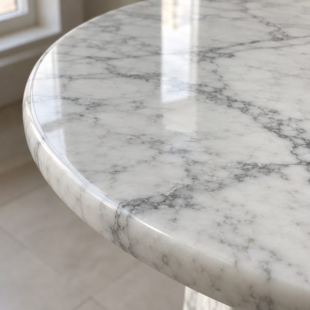 Polished natural stone tables close up