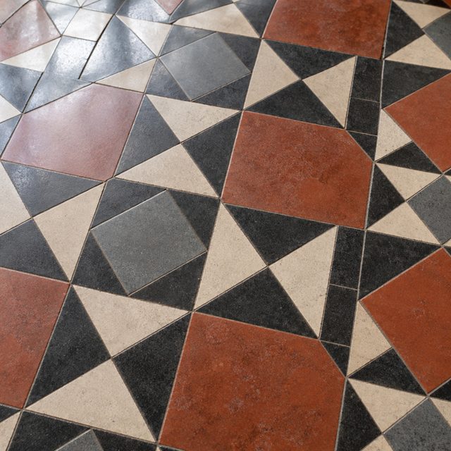 Lappato (semi-polished) tessellated tiles close up